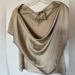 Gorgeous Beige Satin Draped Tie-Back Blouse